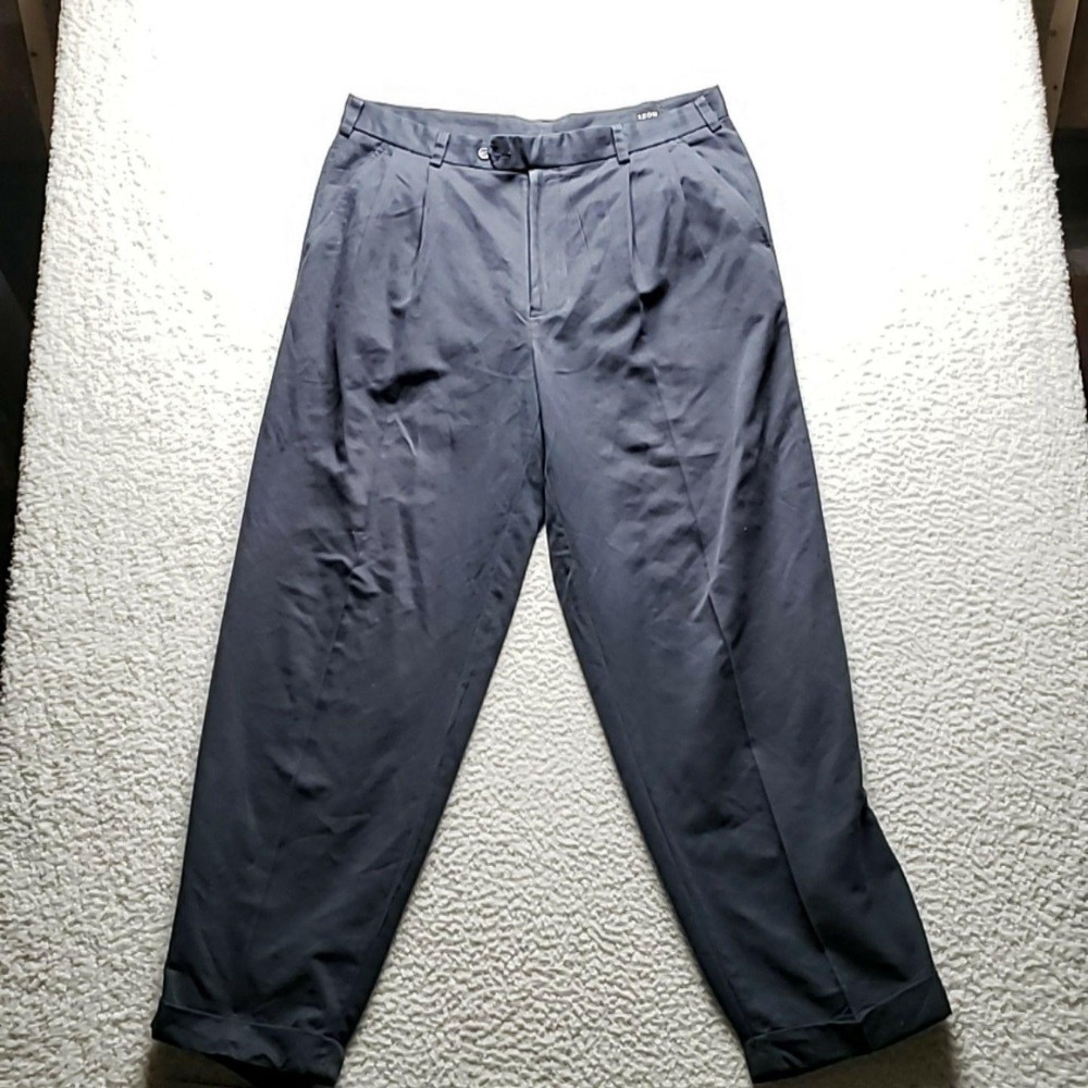 IZOD Dress Pants Mens 38x32 Blue Microfiber Pleated Classic Fit Business Slacks